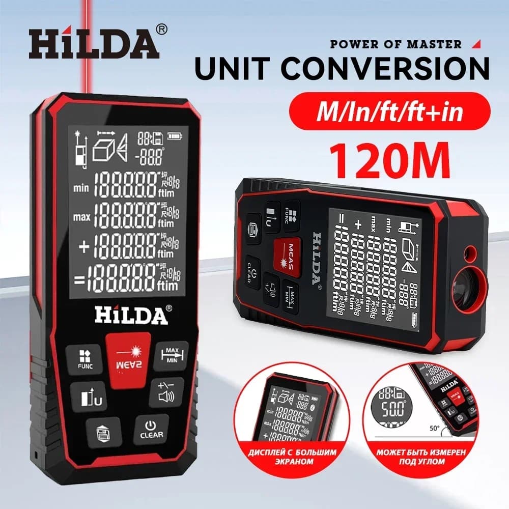 HILDA Laser Distance 50M/100M/120M Télémètre Profesional Mètre Laser Range Finder Règle Outil de Test