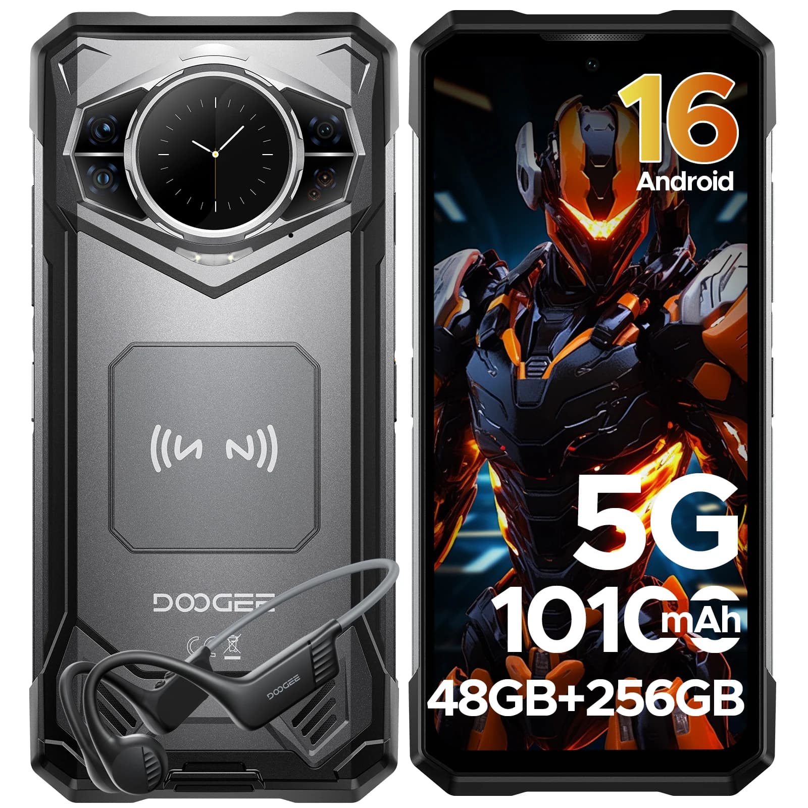 DOOGEE S200 5G téléphone robuste Android 16 Gemini AI 48GB 256GB 6.72 "120Hz affichage 100MP caméra dimension 7050 10100mAh batterie