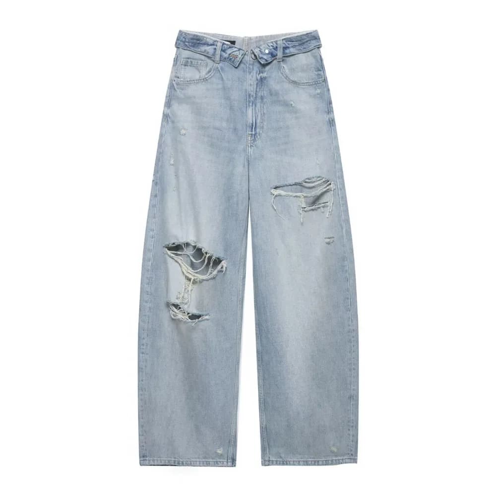 Jean baggy ample à jambes larges pour femme, style rétro, tendance, chic, avec trous, collection automne 2026