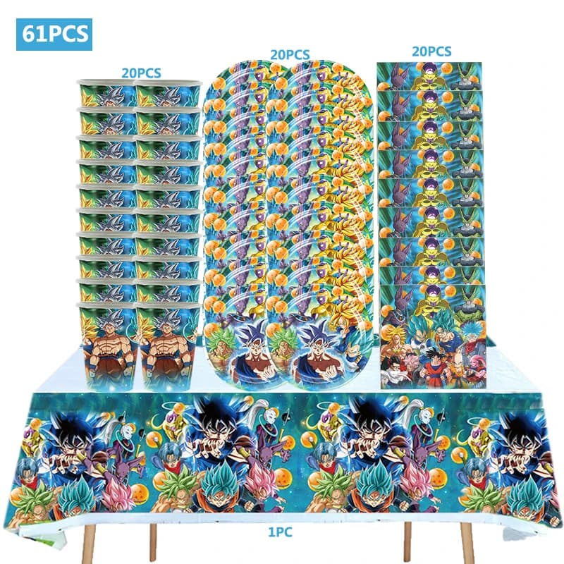 Décorations de fête Dragon Ball pour enfants, fournitures d'anniversaire, vaisselle britannique, gobelet en papier, assiette, nappe, fête