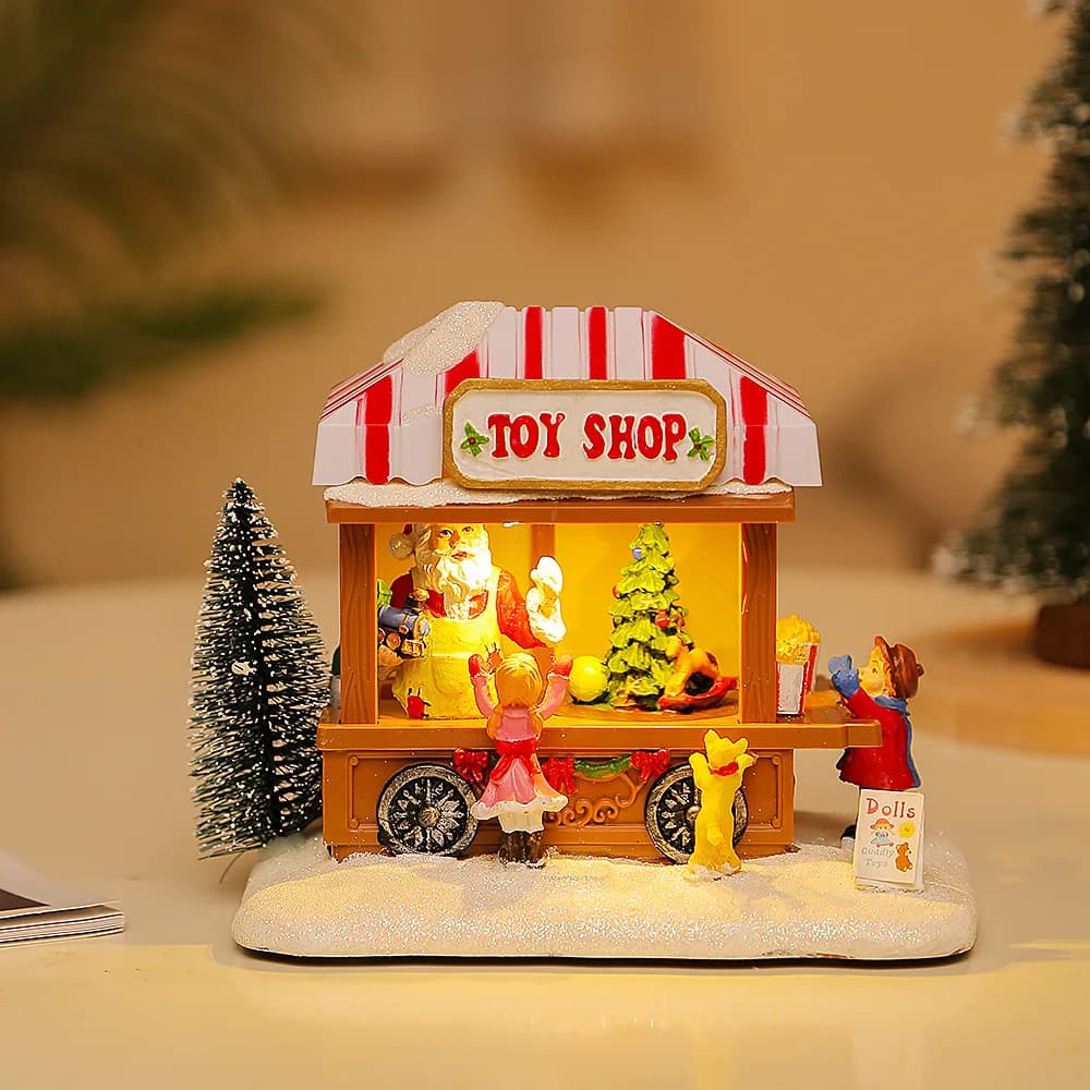 LED musique de noël pop-corn maison décoration de noël scène Village rotatif Statue noël maison décor de bureau noël enfant cadeau