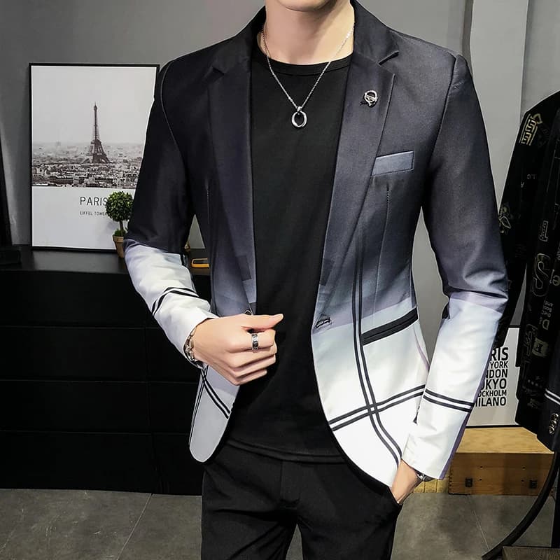Blazer hommes Boutique mode Plaid hommes mince costume décontracté veste mâle balle Social Blazer costume manteau hôte vêtements
