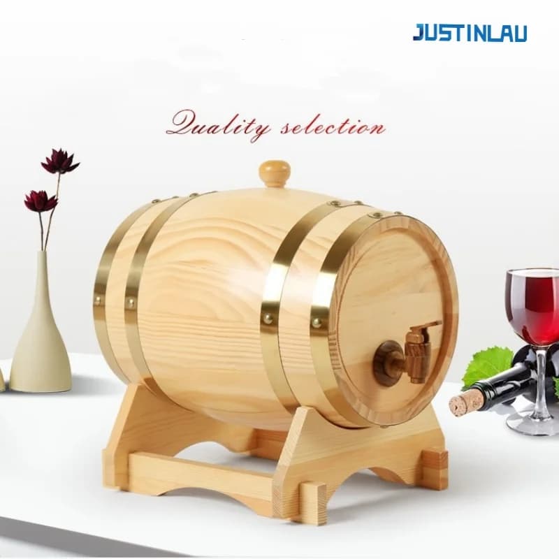 JUSTINLAU 1.5/3L baril de whisky en bois avec support, frappe et robinet baril de vin distributeur de baril de whisky pour le stockage de barils de