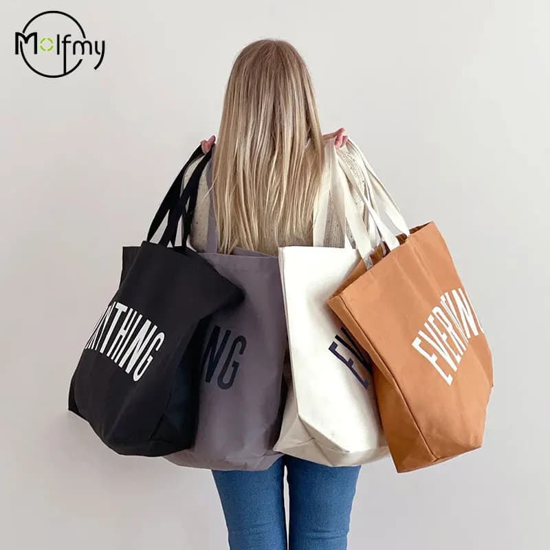 Sac fourre-tout en toile de grande capacité, lettres supplémentaires, fourre-tout de plage à la mode, sac à main de voyage réutilisable, sac