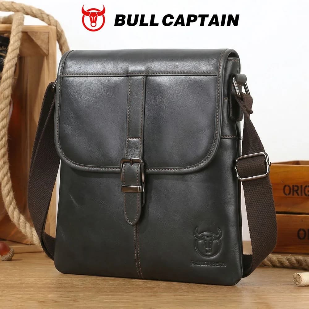 BULLCAPTAIN-Sac en cuir souple pour homme, petit sac plat, couche de tête, décontracté, sport, extérieur, affaires, tendance, lancé