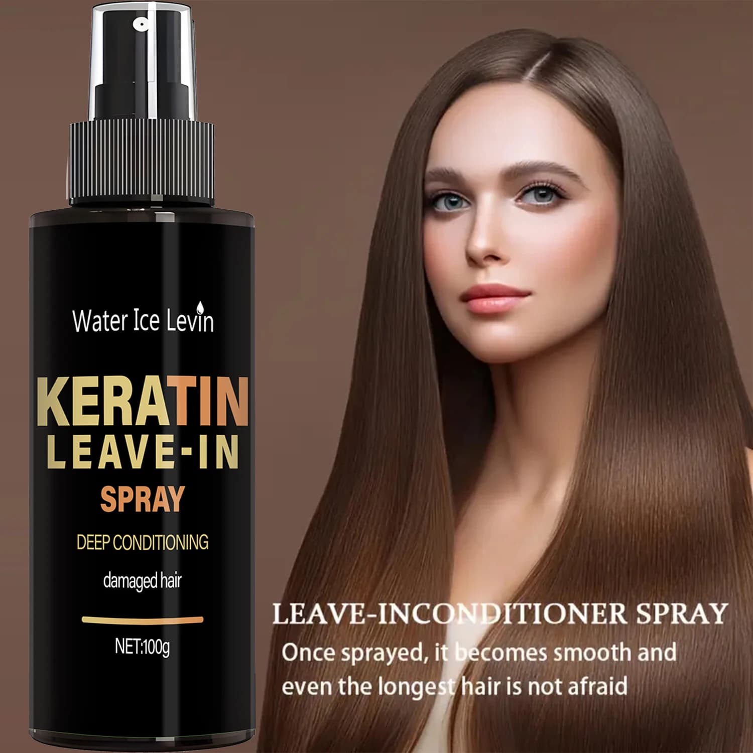 Spray Leave-in Réparateur à la Kératine 100g, pour Cheveux Abîmés, Soin Hydratant et Brillant sans Rinçage, Prêt à Expédier