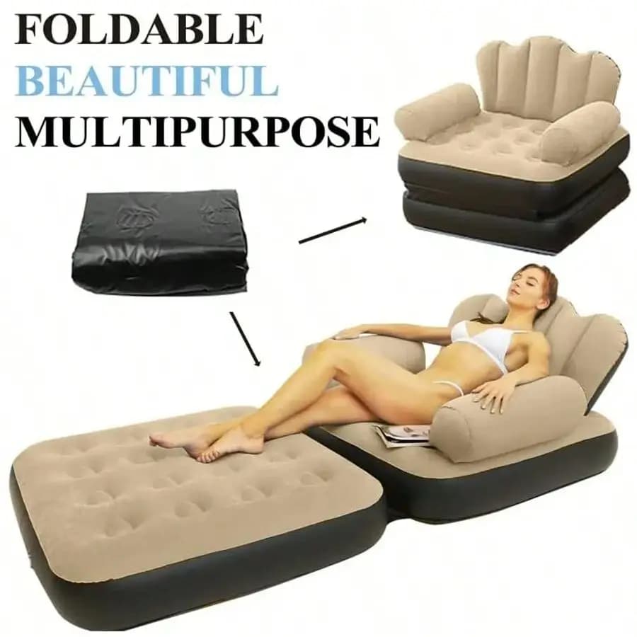 Canapé gonflable extérieur adulte paresseux canapé multifonctionnel cinq en un lit gonflable pratique chaise longue pliable