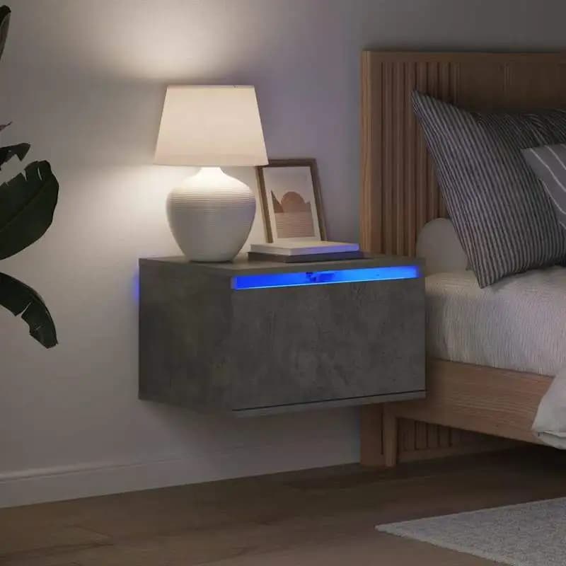 Table de chevet murale avec éclairage LED RGB pour chambres à coucher – console en bois au design moderne et fixation murale.