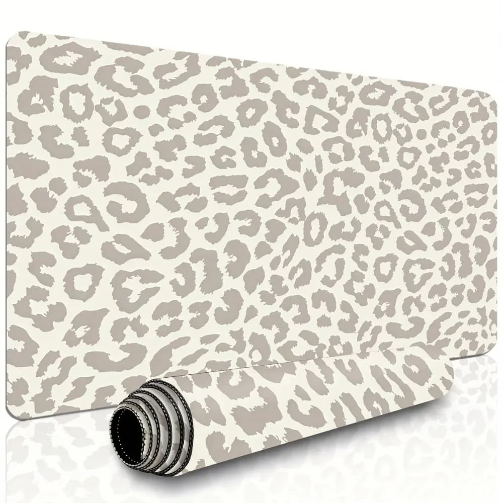 Tapis de souris et clavier XXL beige brun léopard pour bureau, maison, jeux, accessoires de jeu, tapis de bureau, tapis de souris