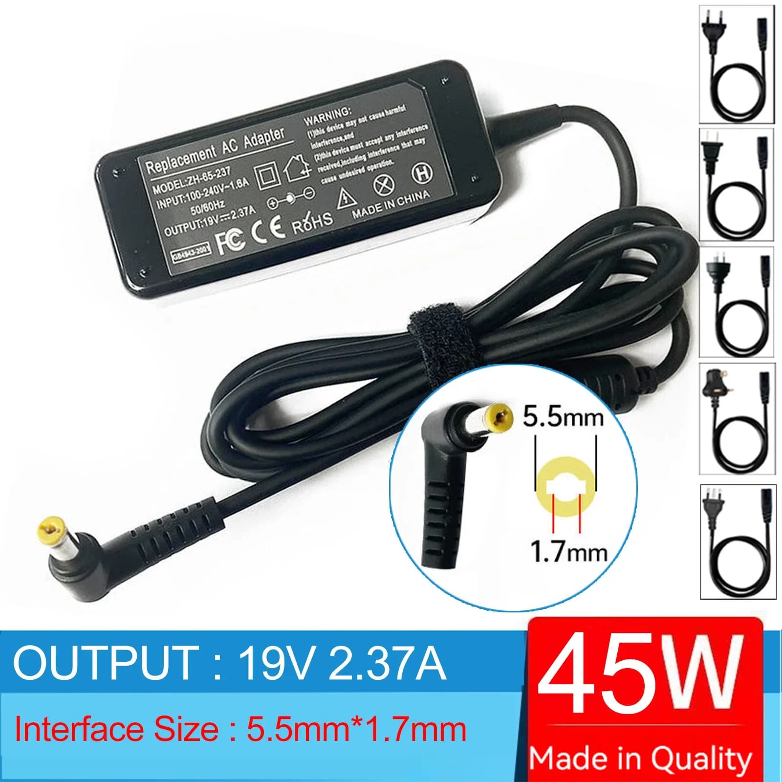 Chargeur adaptateur secteur pour ordinateur portable, 19V, 2,37 a, 45W, 5.5MM x 1.7MM, ADP-45HE D, pour Acer Aspire ES1-332 ES1-520 ES1-432 ES1-52