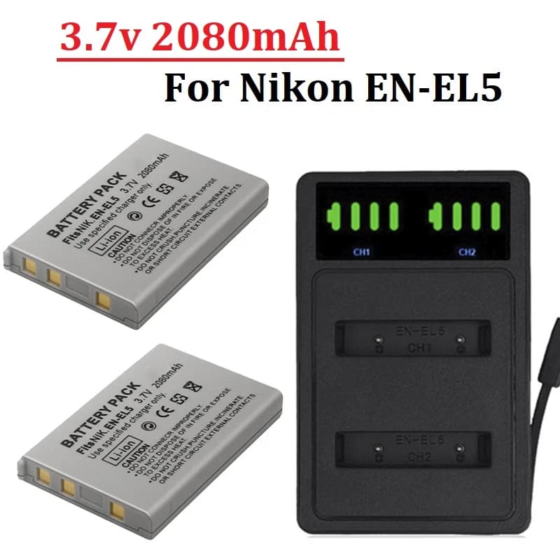 Batterie ENEL5 EN-EL5 EL5 + double chargeur 2080mAh pour Nikon Coolpix P530 P520 P510 P100 P500 P5000 P5100 P6000 3700 4200