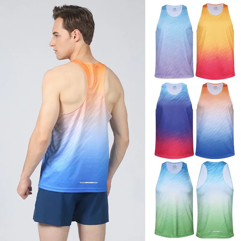 Gilet de sport pour hommes, course à pied Marathon, sans manches, débardeur à séchage rapide, maillot en Polyester d'athlétisme ultraléger