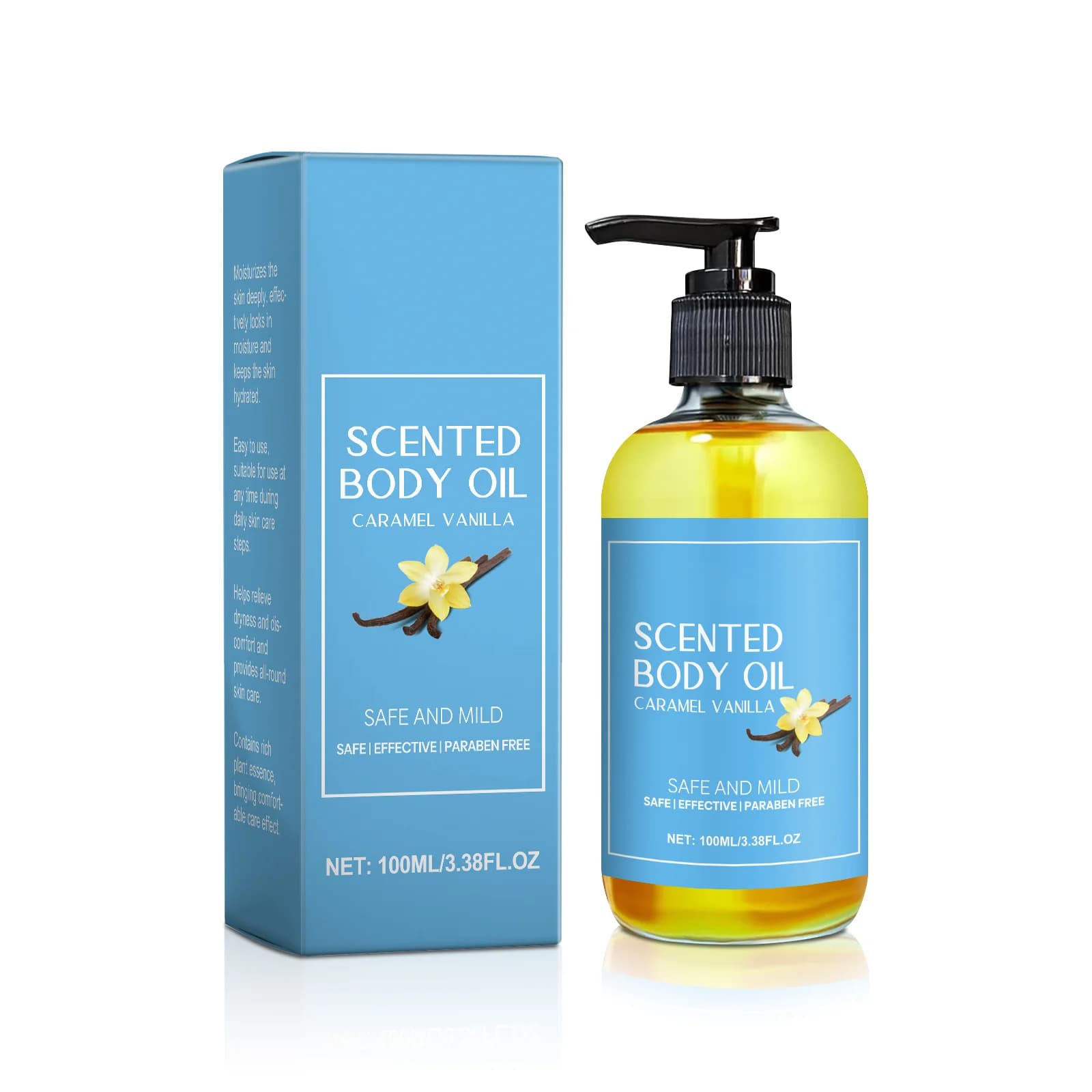 Huile corporelle anti-stress à la vanille - Hydrate et apaise en profondeur les muscles, formule à base de plantes pour bain et massage relaxants.