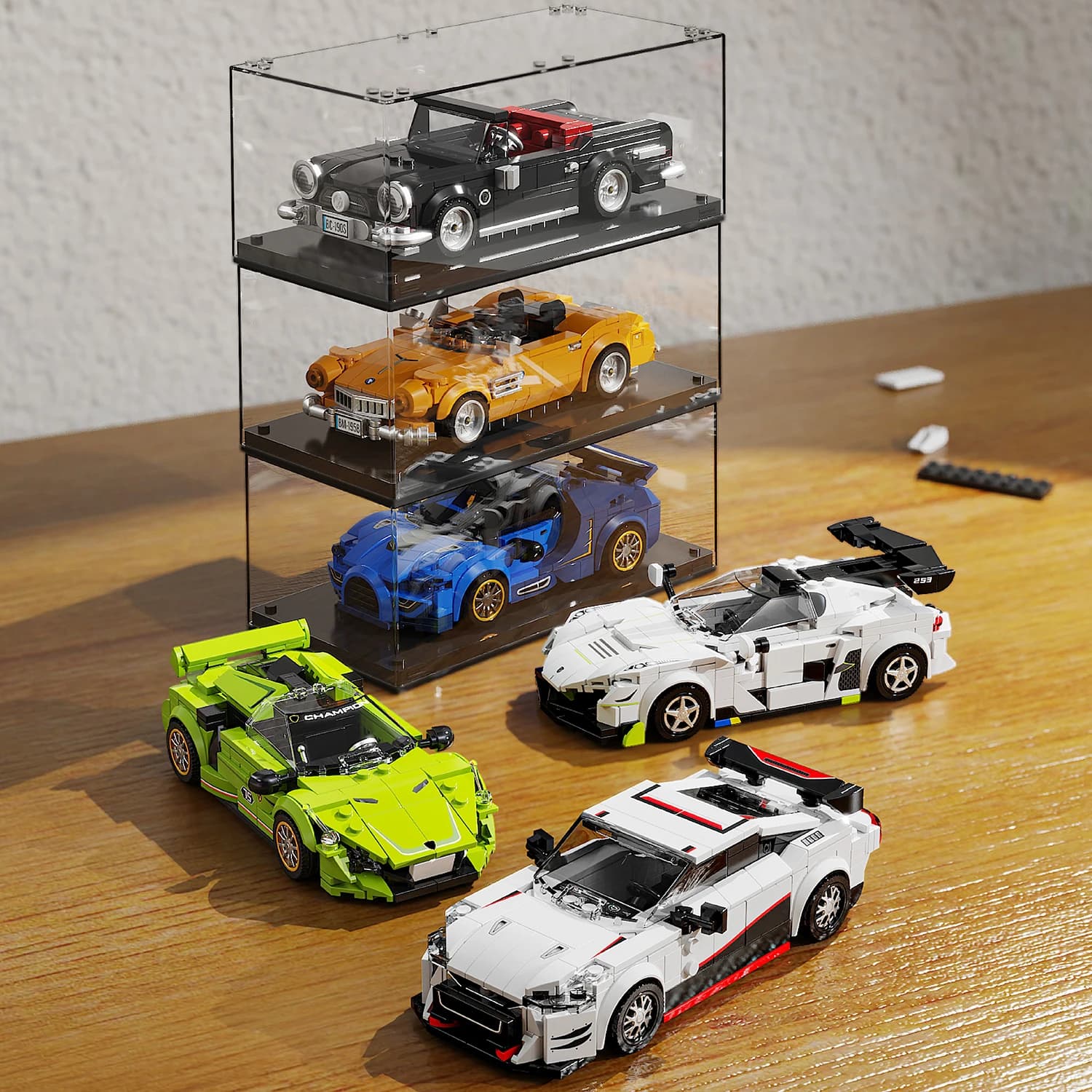 Blocs de construction de voiture de sport, modèle de jouet éducatif, autres ensembles de briques compatibles avec boîte d'affichage transparente,