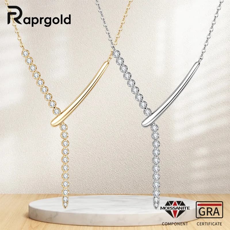 RAPRGOLD – collier rond avec pendentif en forme de Y en Moissanite pour femmes, chaîne en argent Sterling S925, bijoux fins, cadeau avec certificat
