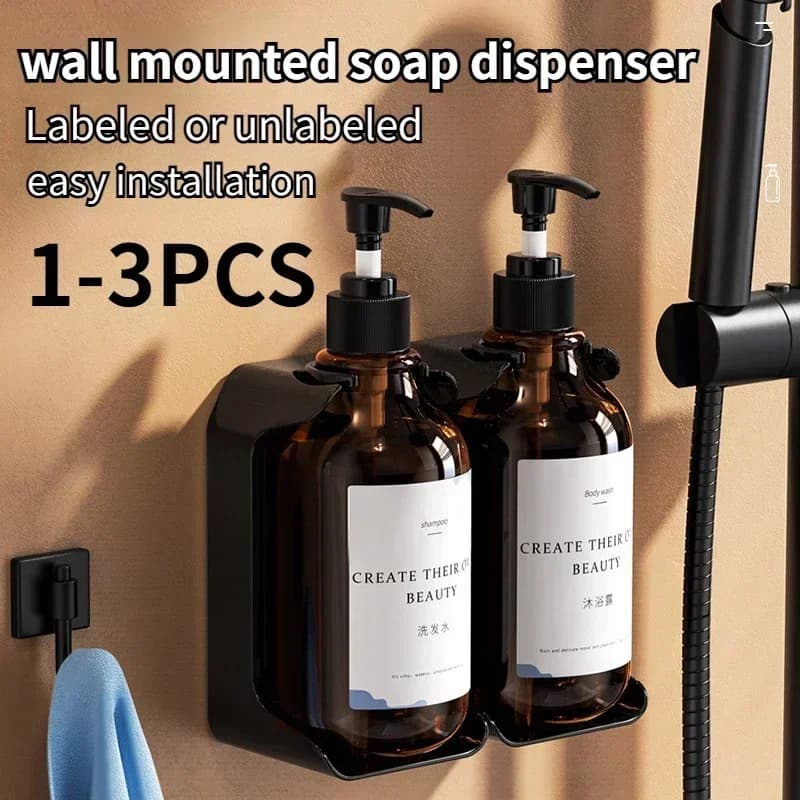 Ensemble distributeur de savon mural d'hôtel, rechargeable, sans poinçonnage, désinfectant pour les mains, shampoing, revitalisant, porte-bouteille