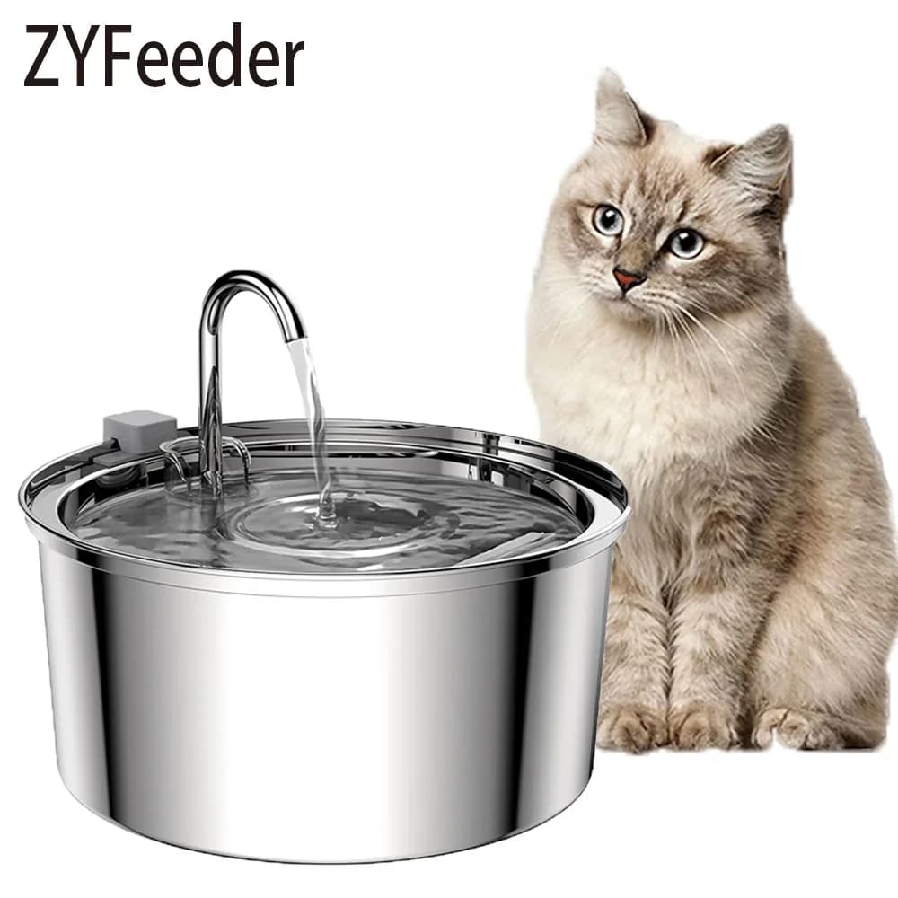 Distributeur d'eau pour animaux de compagnie en acier inoxydable, fontaine d'eau automatique pour chat, silencieux électrique USB pour chat et chien,
