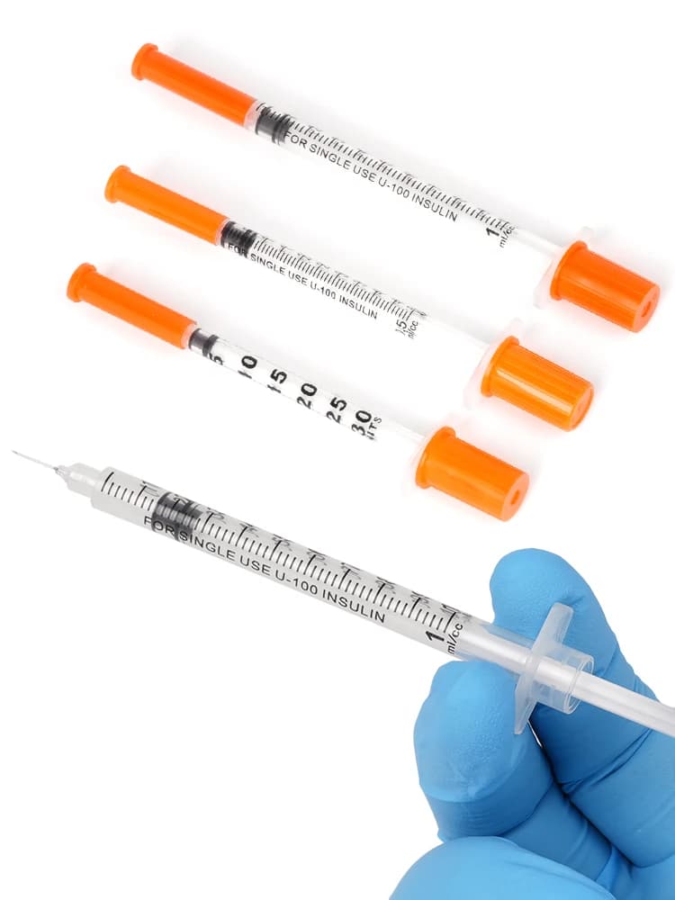 Seringue vétérinaire jetable, 20/50/100 pièces, seringue à poussée manuelle, aiguille 0.3/0.5/1ml, seringue pour animaux de ferme avec aiguilles,