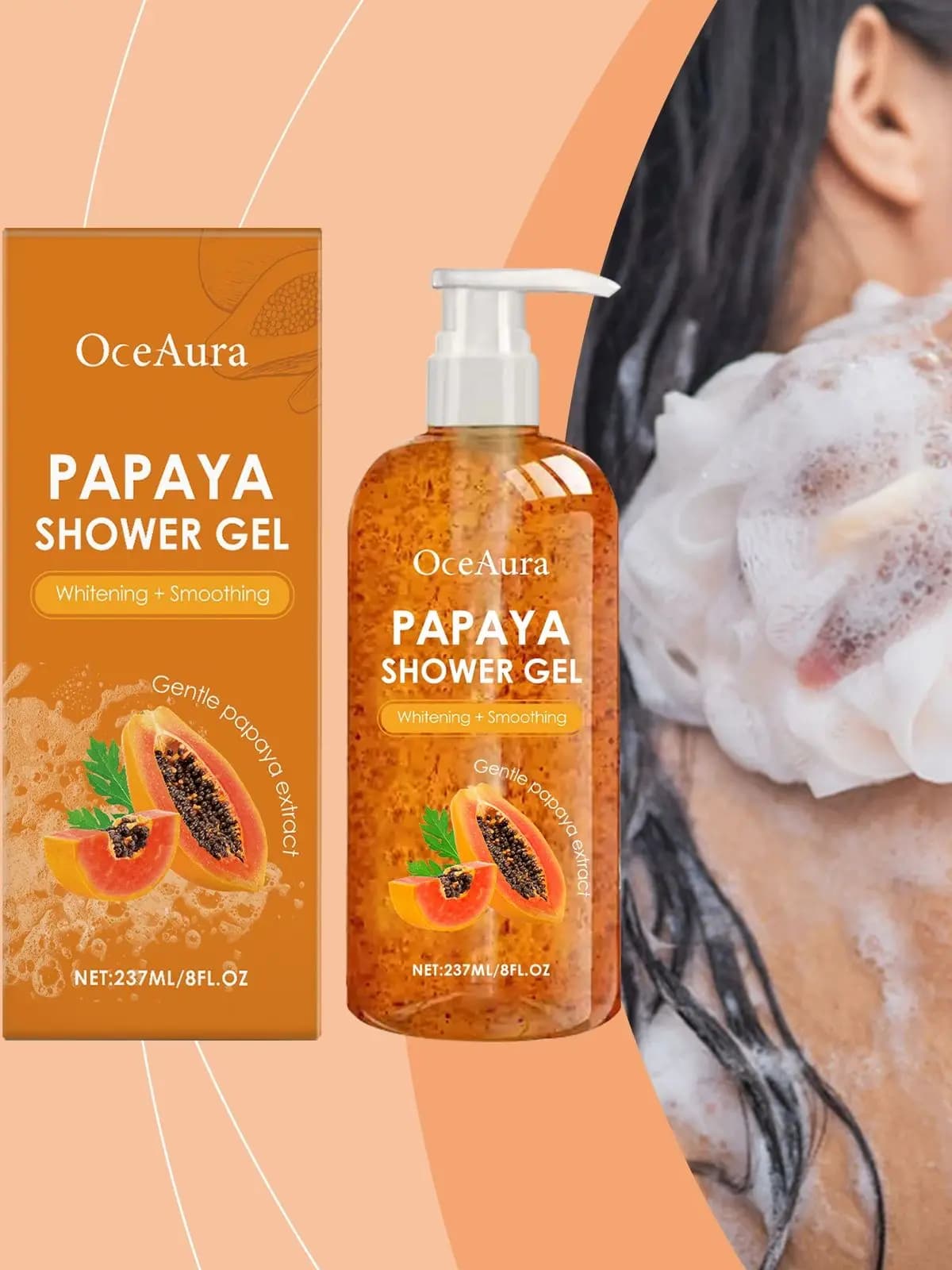 Gel douche blanchissant au papaye, exfoliant, estompe, Pigmentation, arôme durable, huile de contrôle rafraîchissante, mousse riche, lavage du