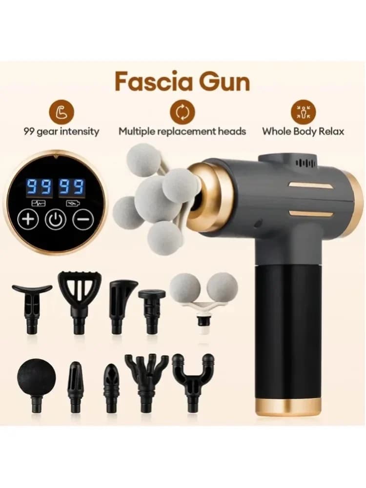 Pistolet de massage électrique 11-en-1, 99 niveaux, puissant, à haute fréquence, pour le corps, les bras et les jambes, masseur musculaire