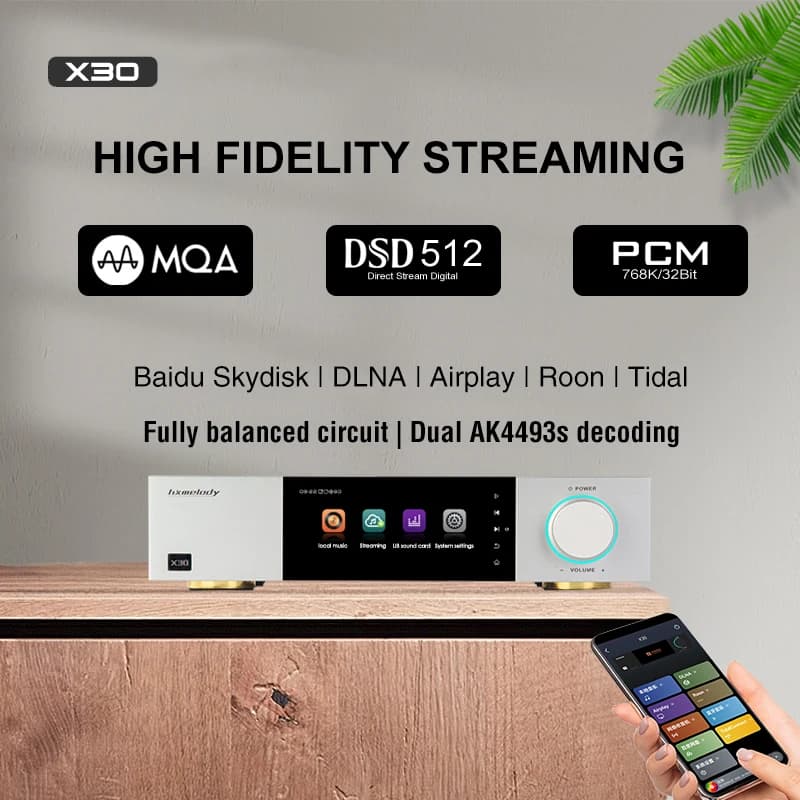 Vovofox lecteur de musique X30 HiFi sans perte Streaming médias écran tactile WiFi6 Support marée DLNA ROON Internet Radio APP contrôle