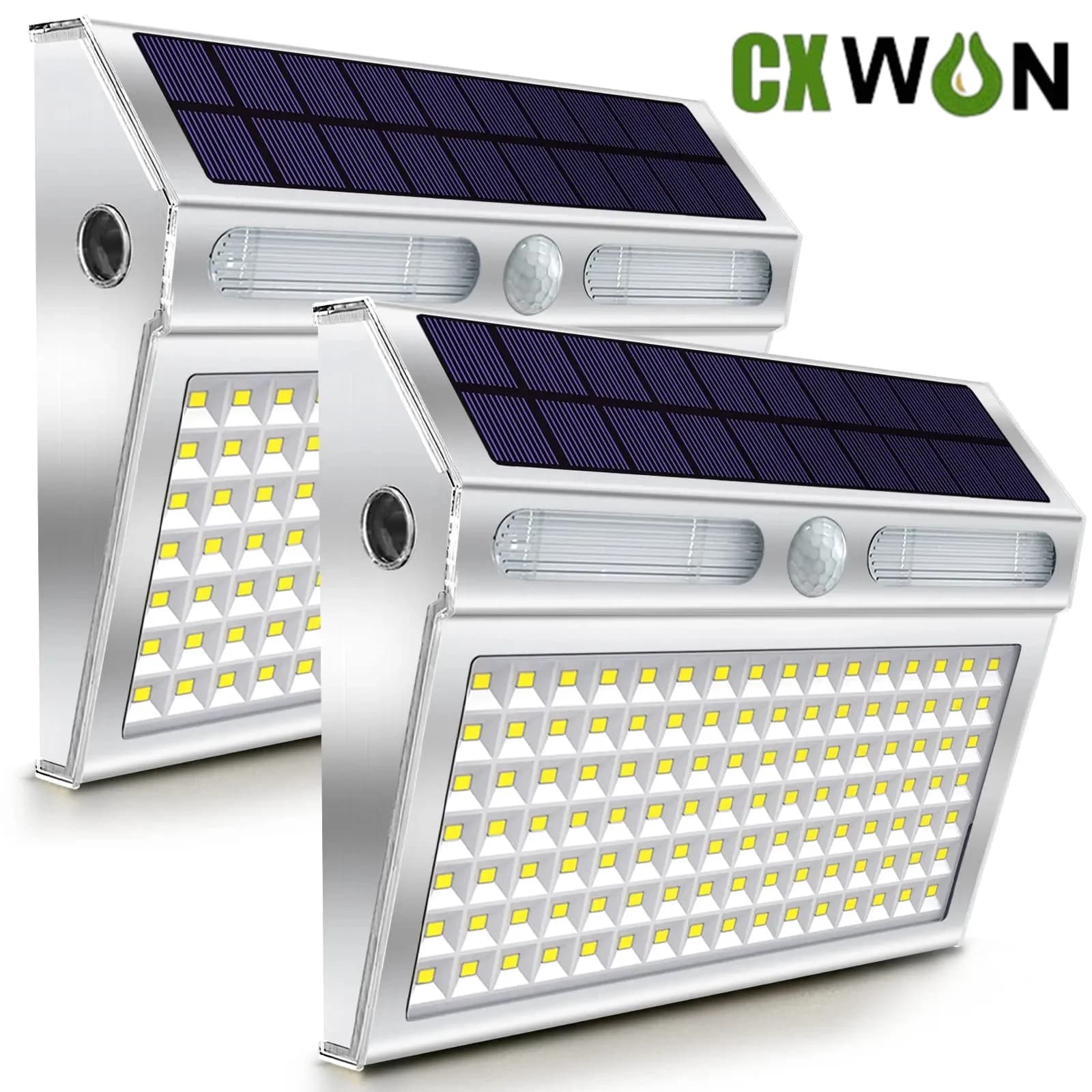 Lampes d'extérieur à capteur de mouvement solaire à LED, acier inoxydable, étanche, éclairage de sécurité pour porte d'entrée, garage, 112 LED