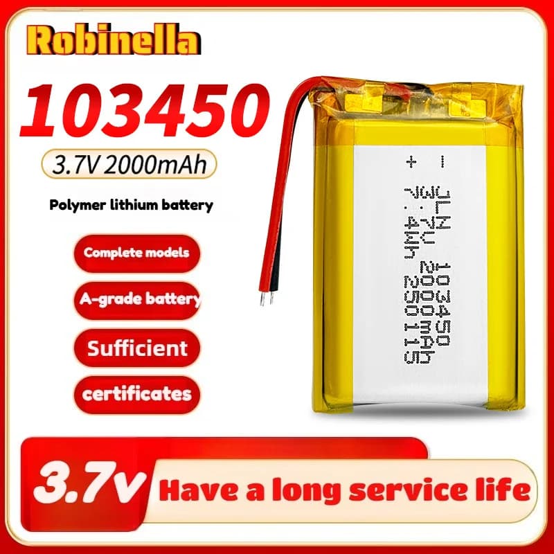 1-10 pièces 3.7V 2000mAh 103450 Batteries polymères rechargeables Lipo li-po pour jouet batterie externe GPS ordinateur portable Camping lumières