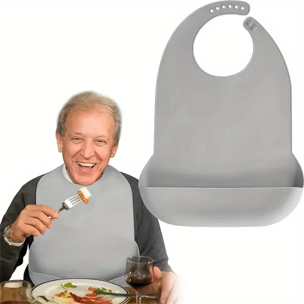 Grands bavoirs imperméables en Silicone pour adultes, de qualité alimentaire, avec poche, aide à l'alimentation, pour hommes et femmes âgés,