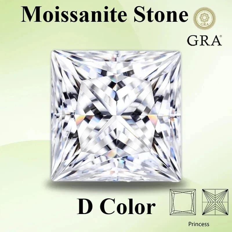 Moissanite pierre ample couleur D VVS1 princesse coupe certifiée laboratoire cultivé diamant pour bricolage bague collier boucles d'oreilles