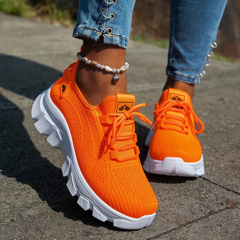 Baskets tricotées respirantes Orange pour femmes, chaussures de Sport confortables à enfiler en maille, grande taille 43, chaussures vulcanisées à