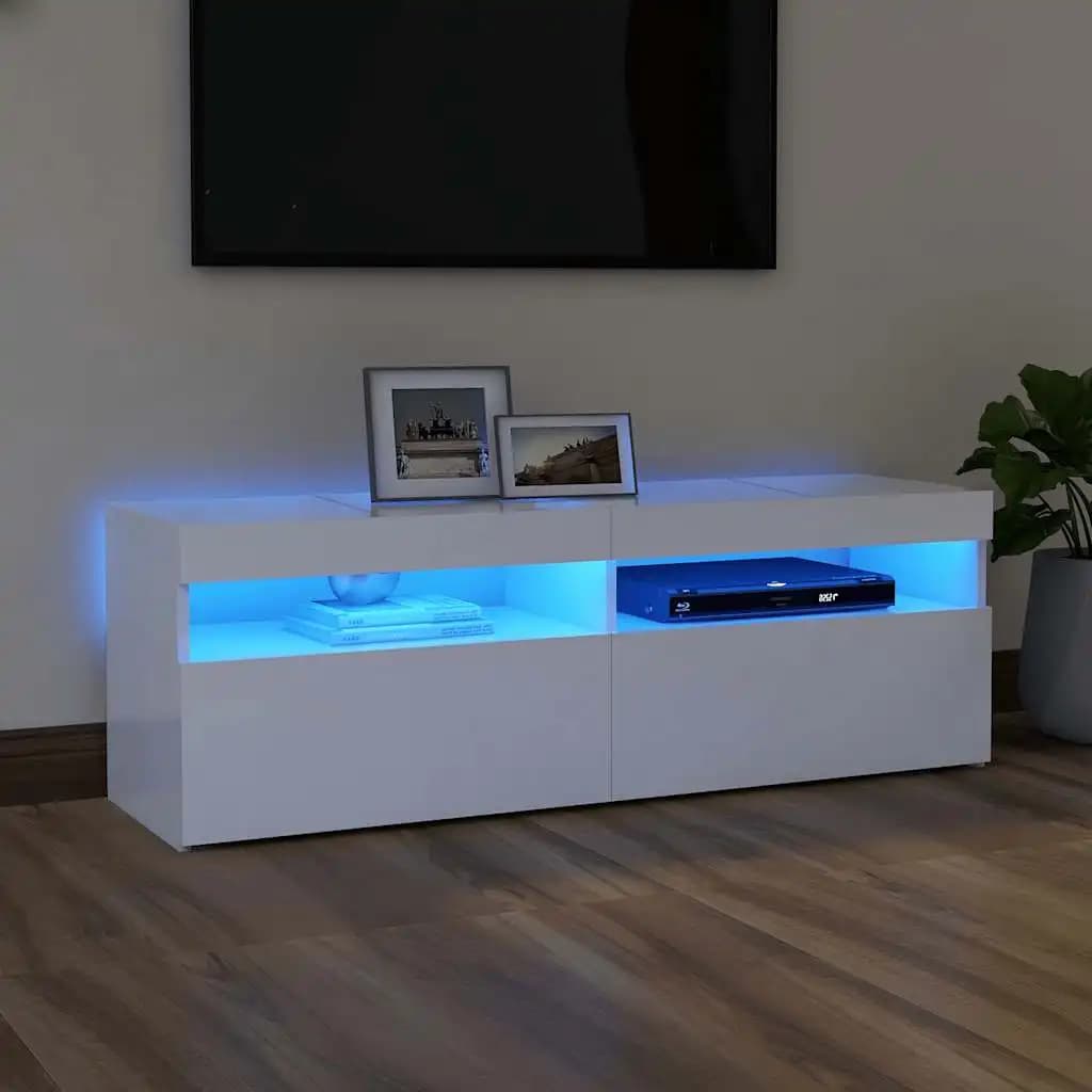 Meuble TV avec lumières LED blanches, 120x35x40 cm, décoration intérieure, salon, décoration de la maison, support de moniteur