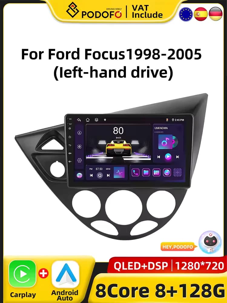 PodoNuremberg-Autoradio Android CarPlay pour Ford Focus 1998-2005, Système Intelligent, 2Din, GPS, Stéréo, Unité Principale, Lecteur de Limitation