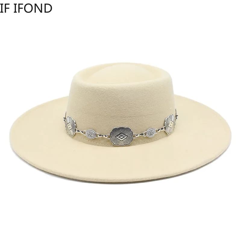 Chapeaux Fedora de Style britannique pour femmes, 9.5CM, grand bord, ceinture de luxe, chapeaux de Jazz en feutre, robe de mariée, casquette formelle