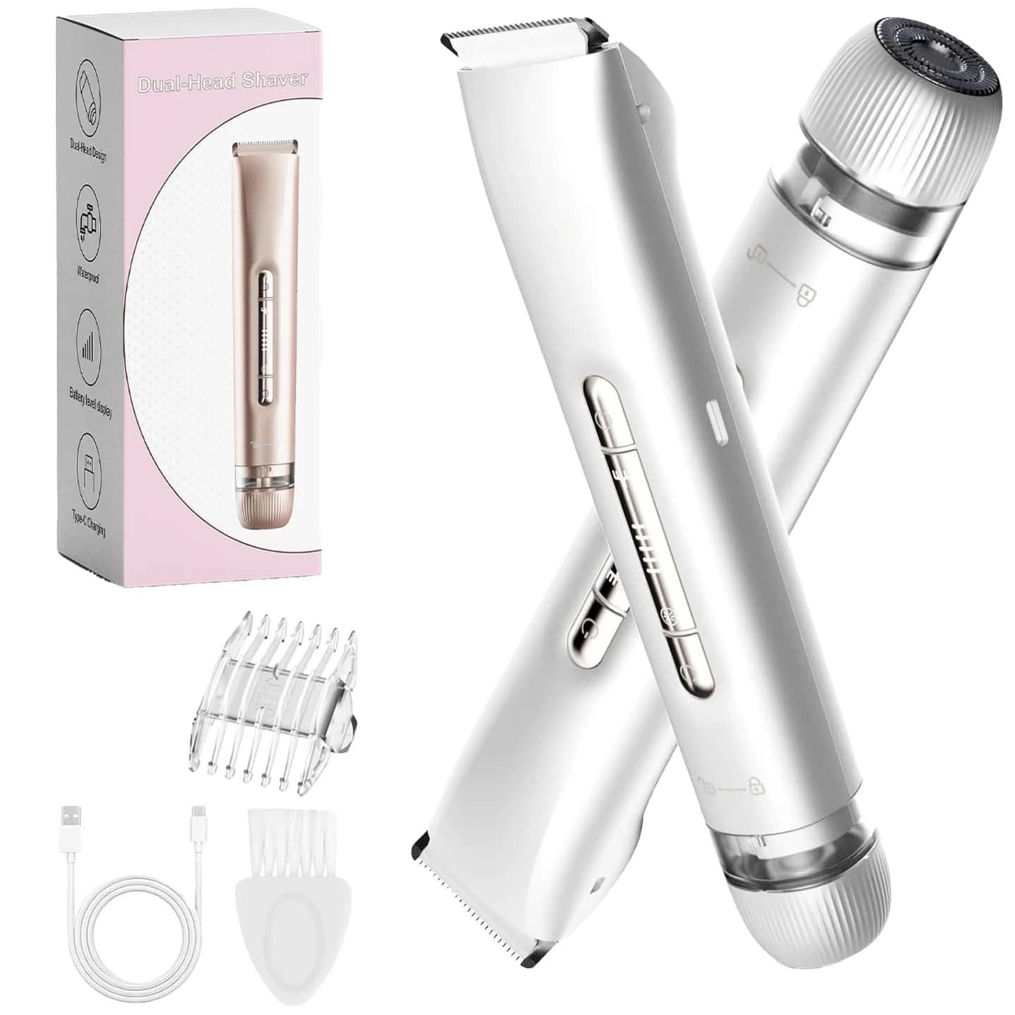 Rasoir électrique 2-en-1 double tête pour femme, tondeuse bikini pour l'épilation du visage et du corps, rechargeable, indolore, utilisation humide