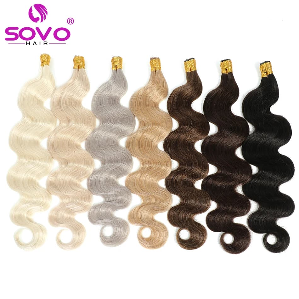 KerBrian Stick I-Tip Remy Extension de Cheveux Humains Pré-Collés, Postiche KtHair Chaud, Vague de Corps Lisse, 0.8G/Brin, Fourniture de Salon