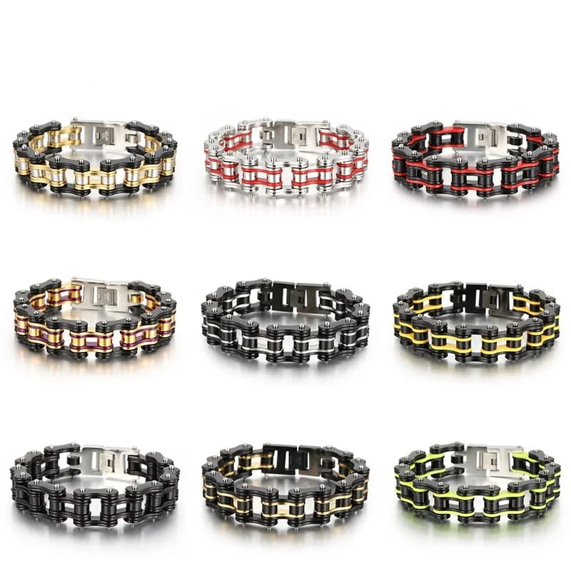 Punk rouge bleu Biker vélo chaîne Bracelets hommes femmes Orange titane acier inoxydable vélo moto Bracelet Bracelet bijoux