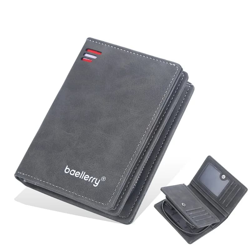 Portefeuille court pour homme Baellerry en cuir PU avec poche à monnaie zippée, vintage, grande capacité, porte-cartes