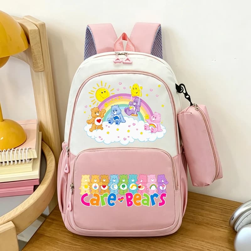 Sacs à dos Kawaii Cares Bears avec trousse à crayons, sacs d'école pour filles, pochette de papeterie, sac à dos de voyage pour étudiants, sports