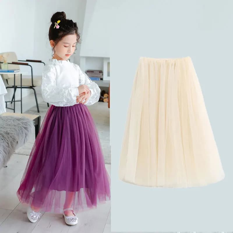 Jupe longue en dentelle pour filles, tutu en gaze solide pour enfants, costume de bébé, vêtements pour adolescents