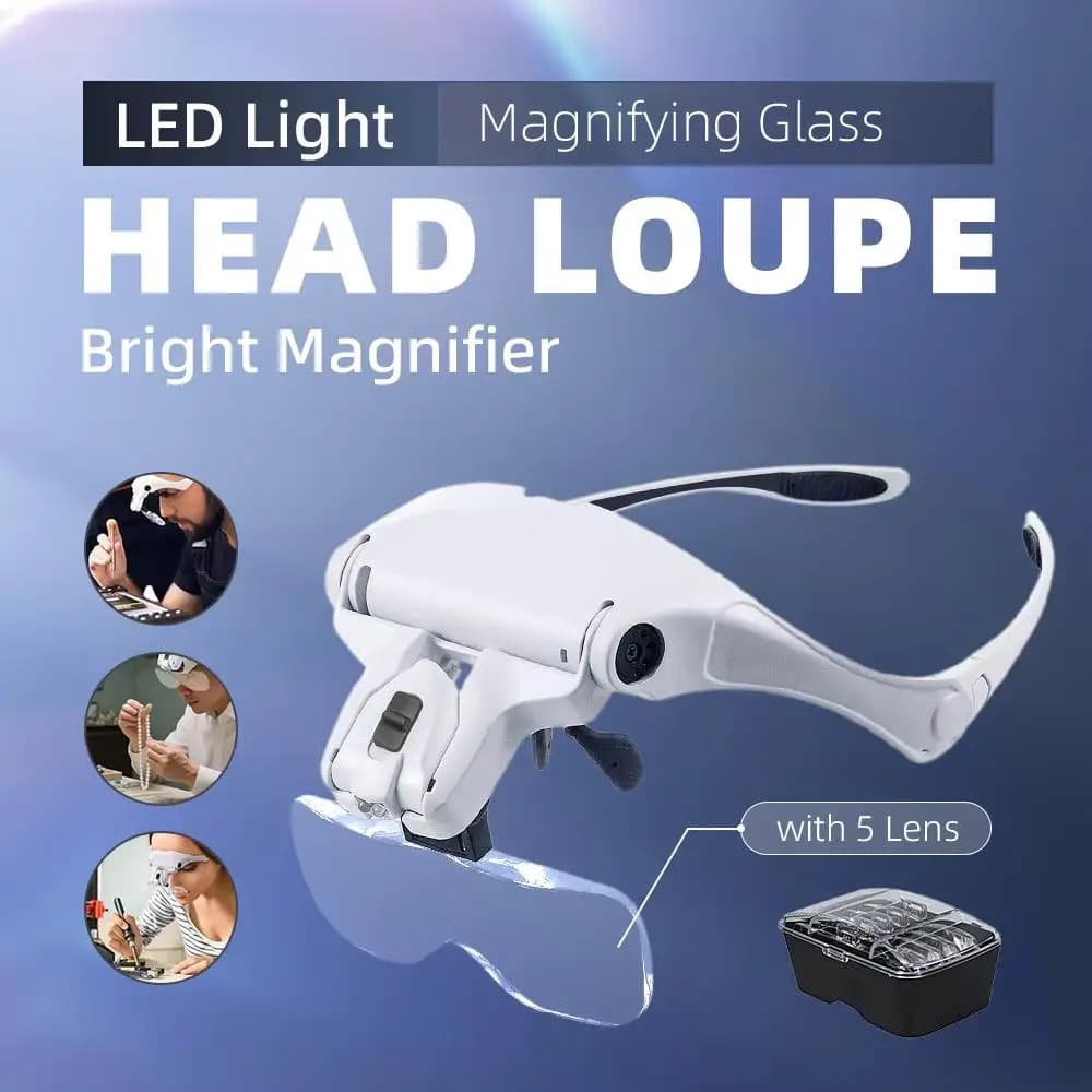 Loupes LED lumière bandeau Loupe 5 lentilles Loupe 1.0X-3.5X lumineux éclairé pour bijoutier montre réparation lecture