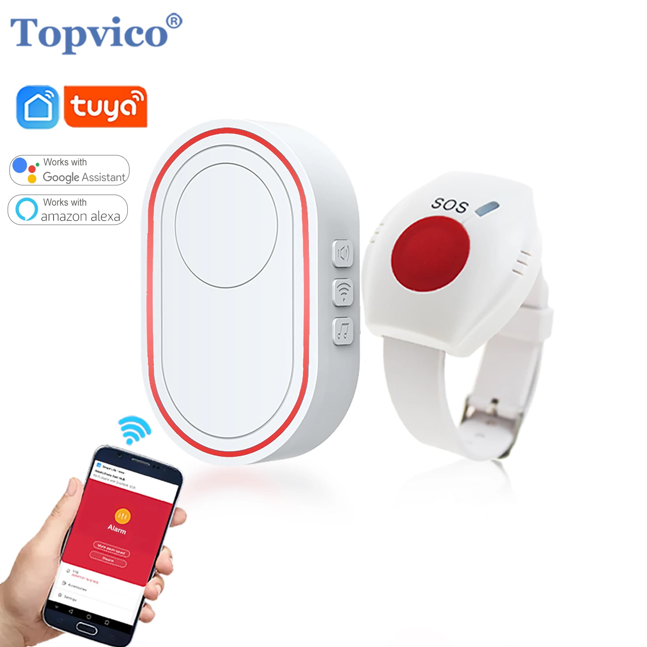 Topvico Bouton de panique WIFI pour personnes âgées, bracelet d'alarme SOS, montre avec alerte de chute, appel d'urgence pour seniors,