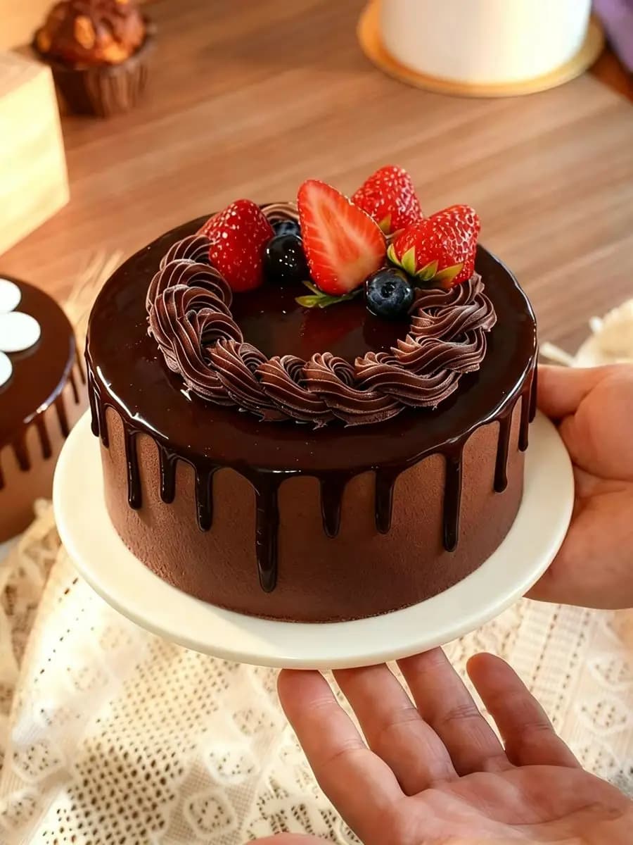 Modèle de gâteau d'anniversaire artificiel réaliste de 6 pouces, simulation de dessert au chocolat et crème, gâteau factice fait main, ornement