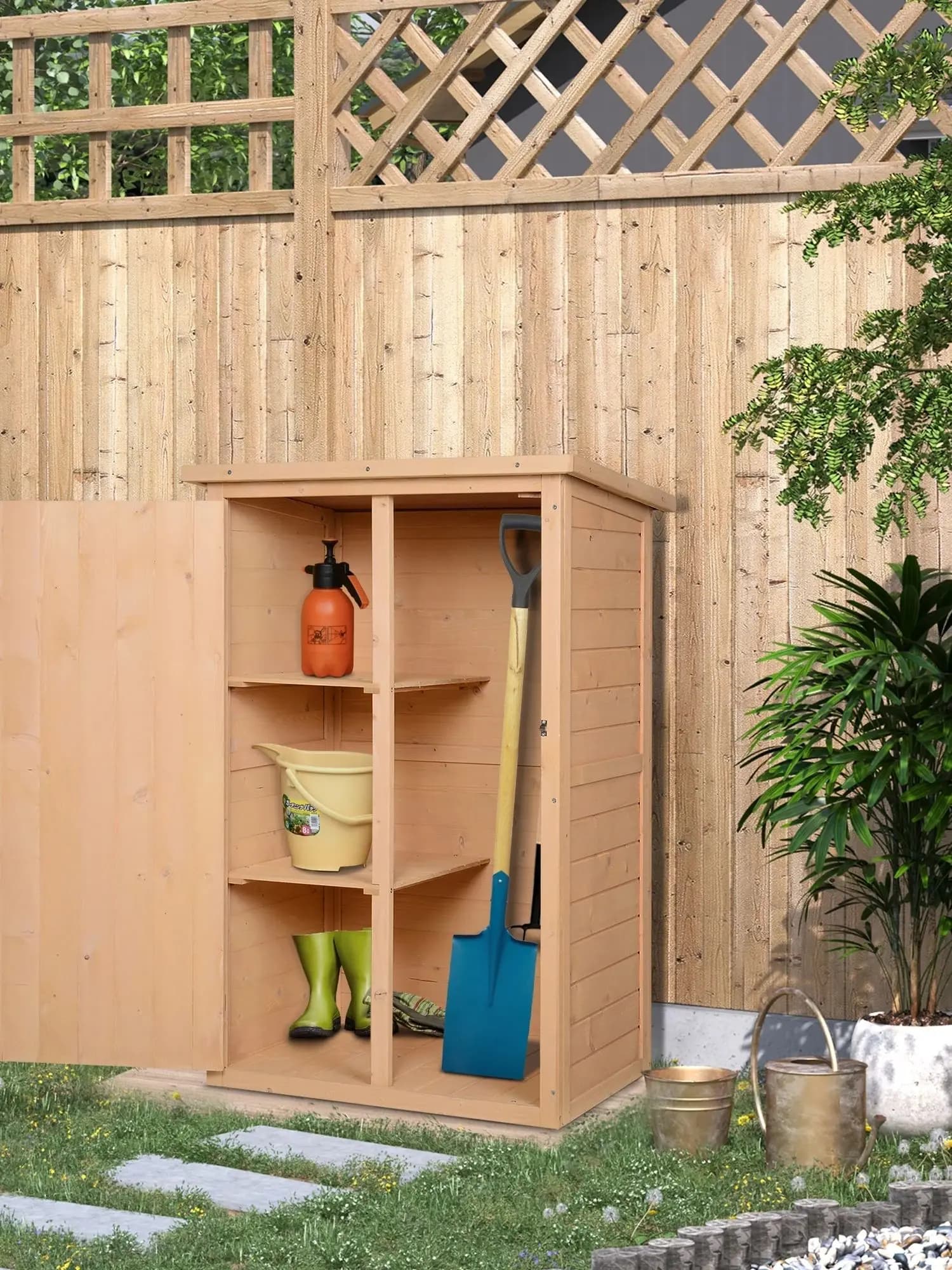 Abri de jardin en bois Outsunny 75X56X115Cm avec loquet de porte à 3 étagères
