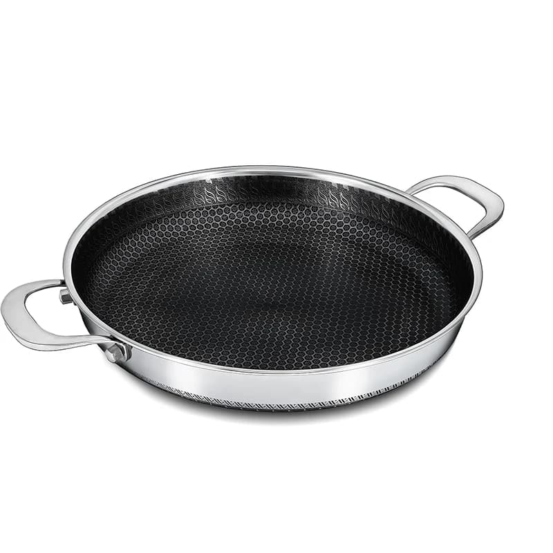Poêle antiadhésive en acier inoxydable, poêle Paella de cuisine avec poignée de refroidissement, ustensiles de cuisine pour remuer la frire des