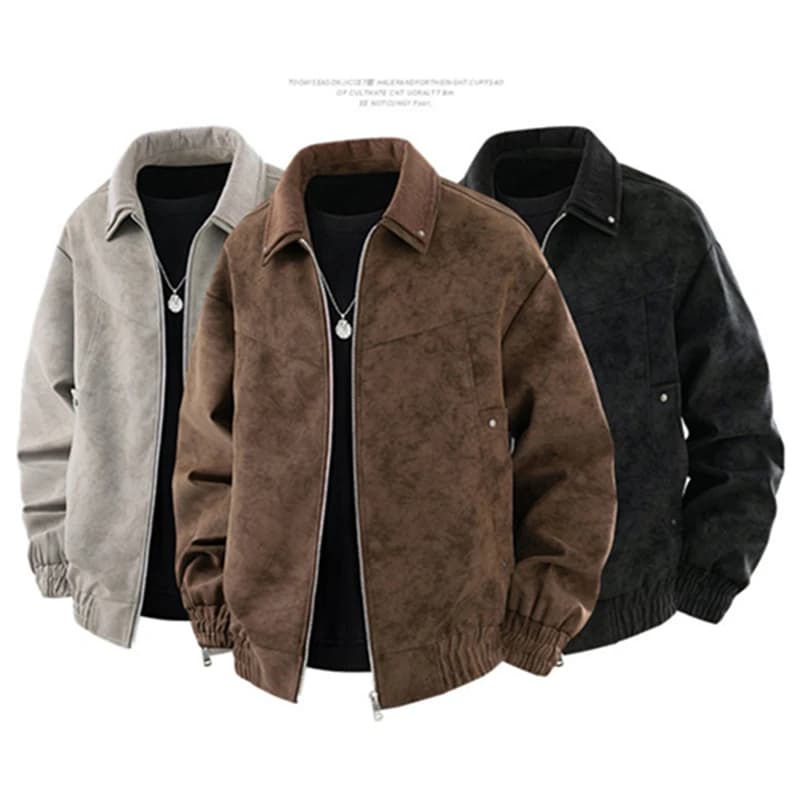 Veste en cuir PU de style vintage américain pour hommes – Veste surdimensionnée à revers décontractée