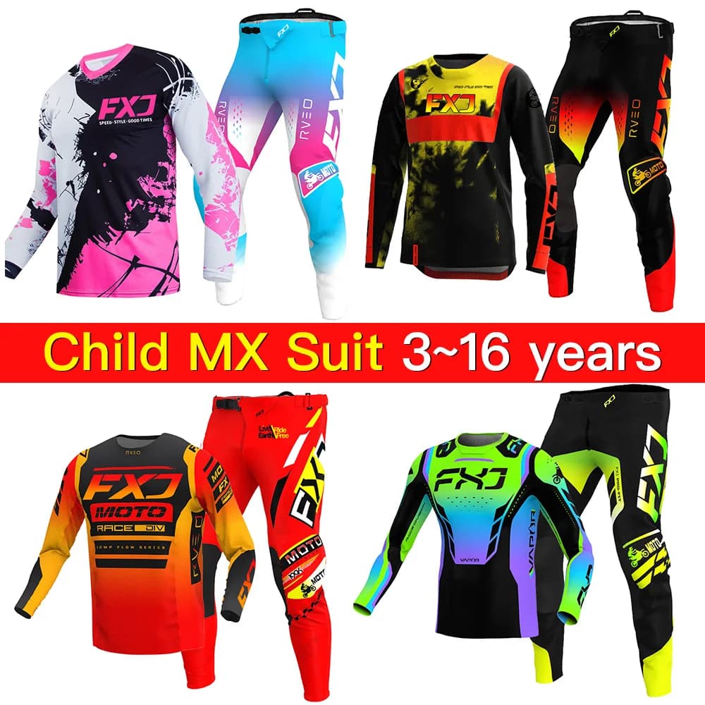 Ensemble d'équipement de motocross pour enfants 20 22 24 26 28 Enduro Cross Enfant Garçon Fille Tout-terrain MX VTT Jeunesse Rose Vert Nom et