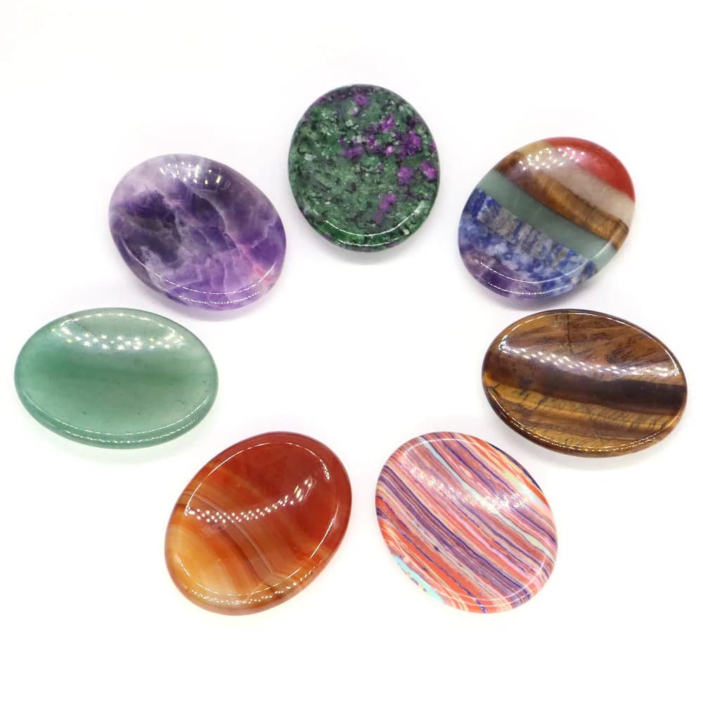 Pierre précieuse de poche narde charbon, quartz de massage, cristal 7 chakra, guérison énergétique Reiki, méditation, pouce oublié, 35x45mm,