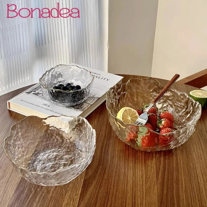 Filles à salade en verre à bords dorés créatif, bols à fruits et légumes, transparent, martelé instantané, accessoires de cuisine, coréen
