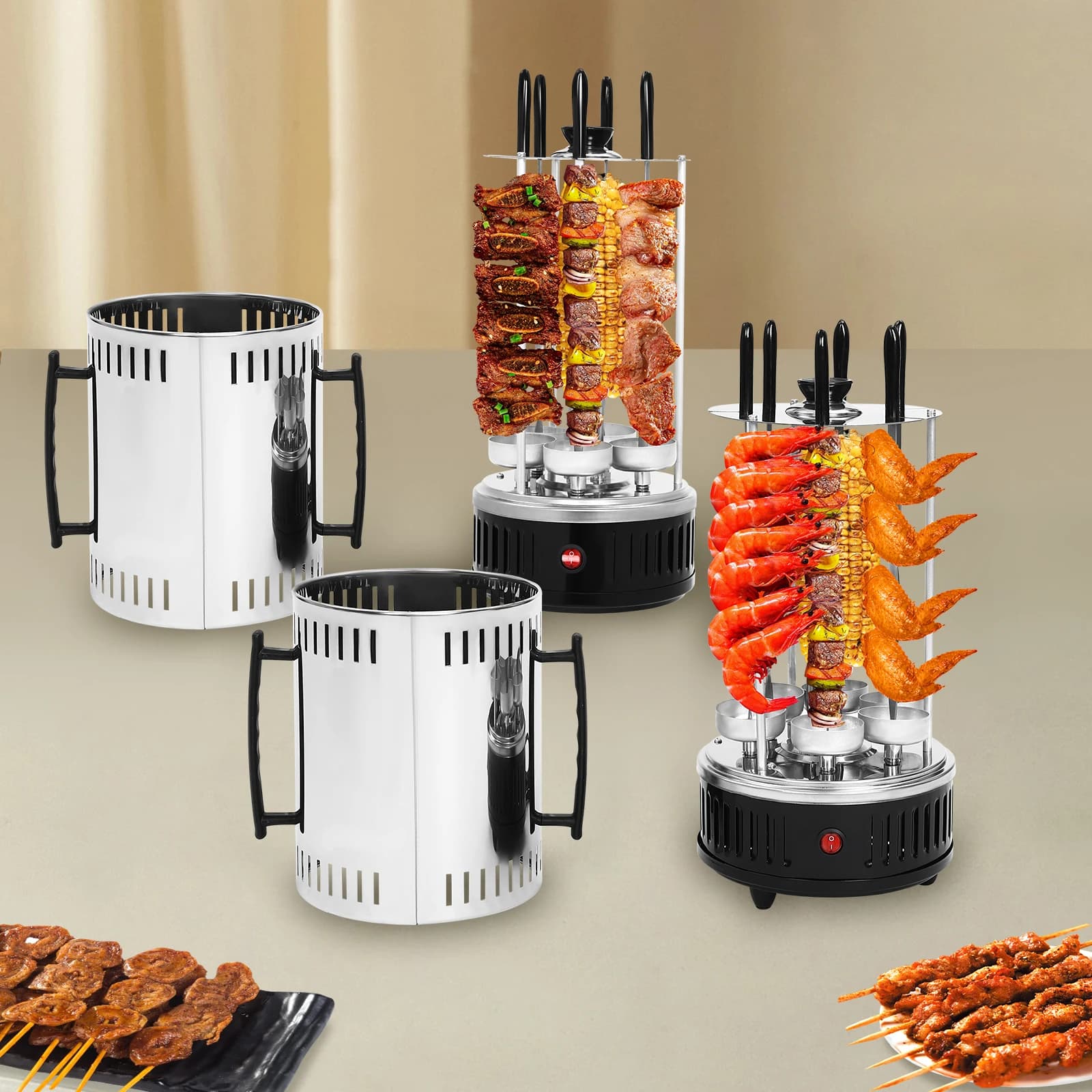 Grill électrique Vertical 1000W, rôtissoire automatique en acier inoxydable, 6 brochettes, sans fumée, pour barbecue domestique