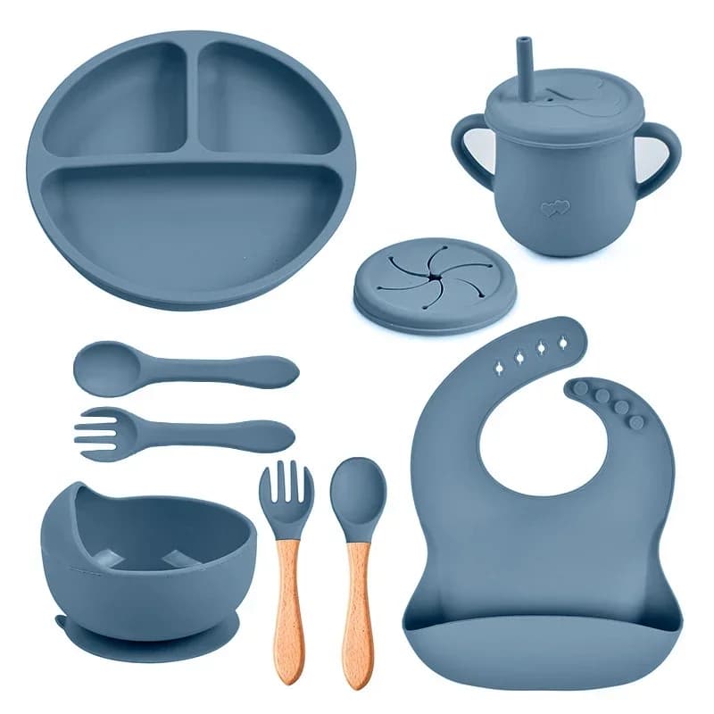Ensemble d'alimentation en Silicone pour mère et enfant, assiette à ventouse, bol antidérapant, cuillère, tasse, vaisselle pour enfants, sûre,